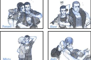 If cyberpunk 2077 has a anime the canon relationship stories (art by @oh-god-its-momos on Tumblr)