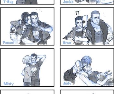If cyberpunk 2077 has a anime the canon relationship stories (art by @oh-god-its-momos on Tumblr)