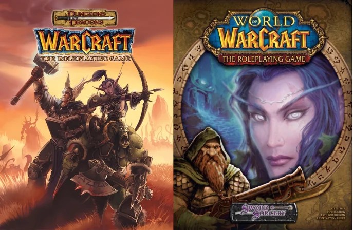The covers to the first and second editions of the World of Warcraft tabletop RPG which used the D&D 3.0 and 3.5 rules.