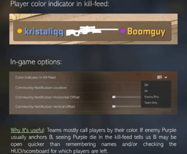 QoL suggestion: having an option to show player color dot in the kill-feed would be nice.