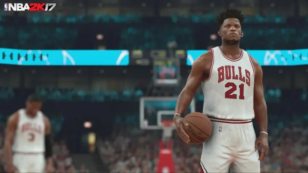 Jimmy Butler holds the ball for the Bulls in NBA 2K17