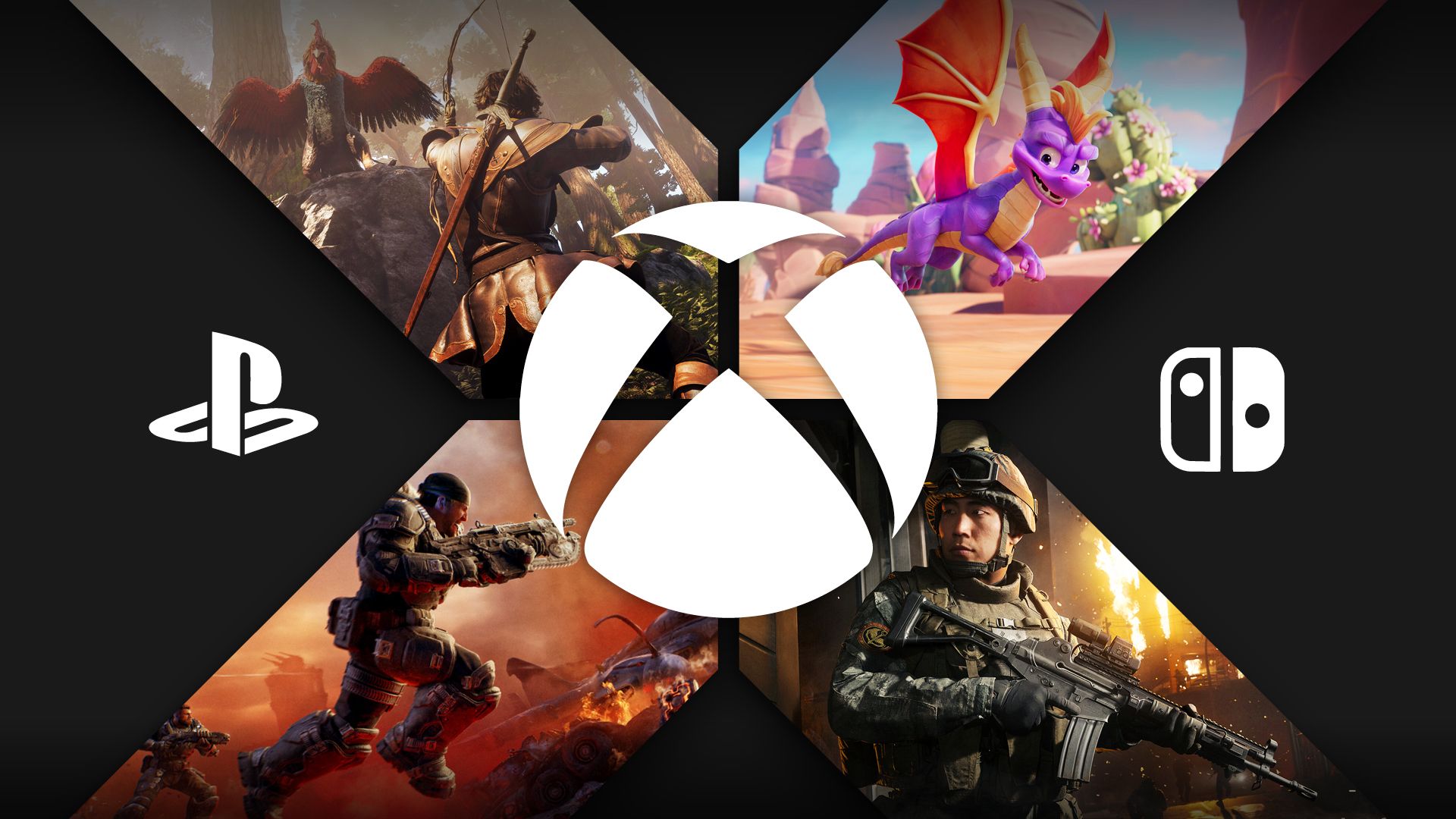 Making sense of Xbox’s messy return to console exclusivity Composite image with screenshots of Modern Warfare 4, Spyro: A Realm Beyond, Gears of War: E-Day, and Fable in the wings of the Xbox logo