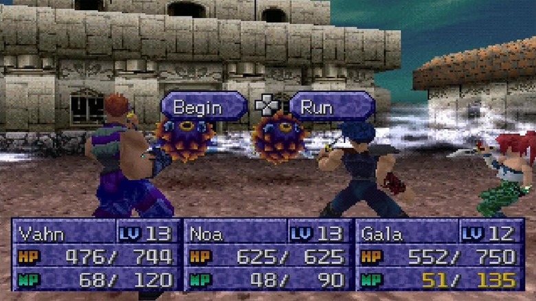 Vahn, Noa, and Gala confront two monsters in 
