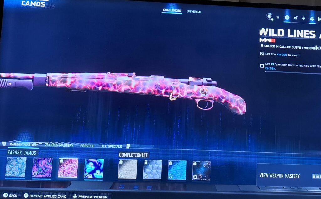 Hey there, my kar98k had skipped a camo and I cant seem to get it active? Anyone know whats doing on?