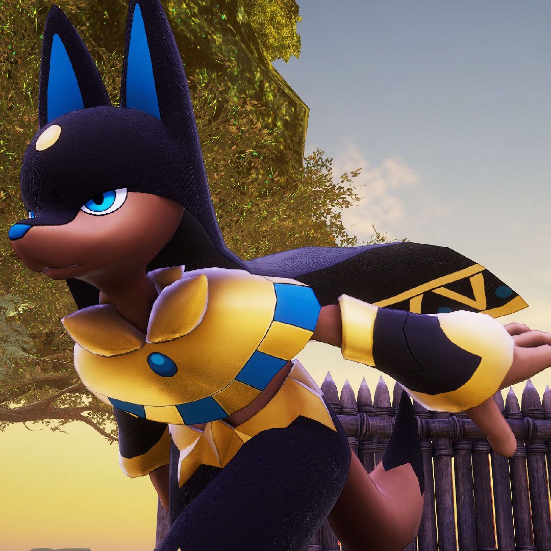 Palworld - Anubis, a dog-like, bipedal pal with Egyptian-style clothing.