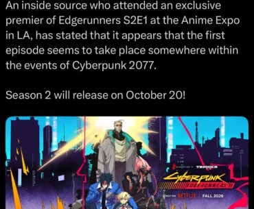 Edgerunners S2 seems to take place in 2077 & in the same time space of the game!