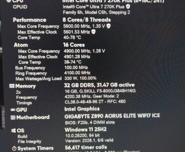 Ultra 7 330W 78°C 5.6p 4.9e 8400cl38 263k Trefi