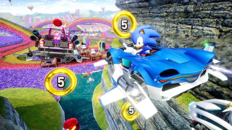 Sonic the Hedgehog performing a jump in Sonic Racing: CrossWorlds