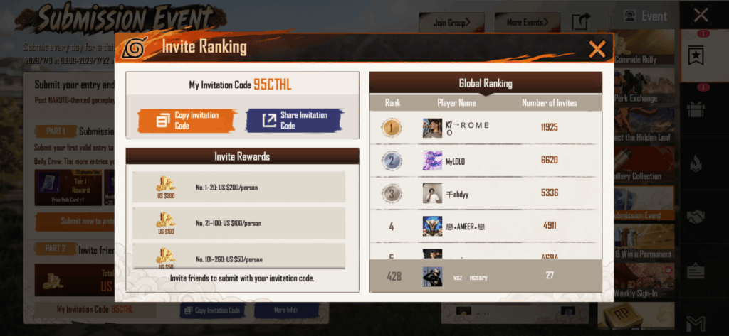 Hello everyone so the submission event has ended and i was ranked near 217 globally in invite ranking but i did not recieved a mail or anything to claim my prize anyone else ranked in this recieved mail or something also the event is gone (rank in picture is not correct it was taken 1 week ago )
