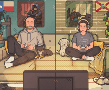A client asked me to draw them playing Black Ops 4 together. Since they live apart, I drew each of them in their own room while sharing the same moment.