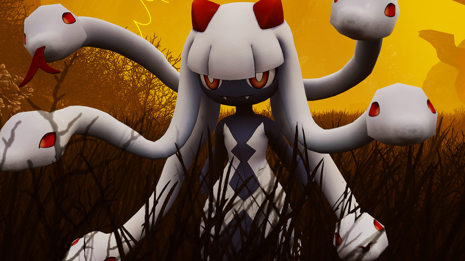 Palworld - Venusa, a white and red pal with a Medusa-inspired design