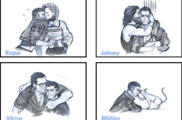 If cyberpunk2077 has a anime the relationships part2 (i forgot to add this one ) (art by oh-god-its-momos Tumblr)