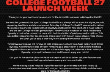 EA finally caved and plans to fix College Football 27 Microtransaction model after widespread community backlash