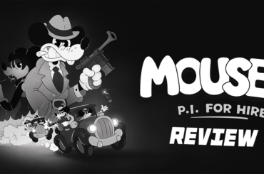 Mouse P.I. For Hire Game Review Cartoon mouse detective in a noir style with a magnifying glass and vintage car.
