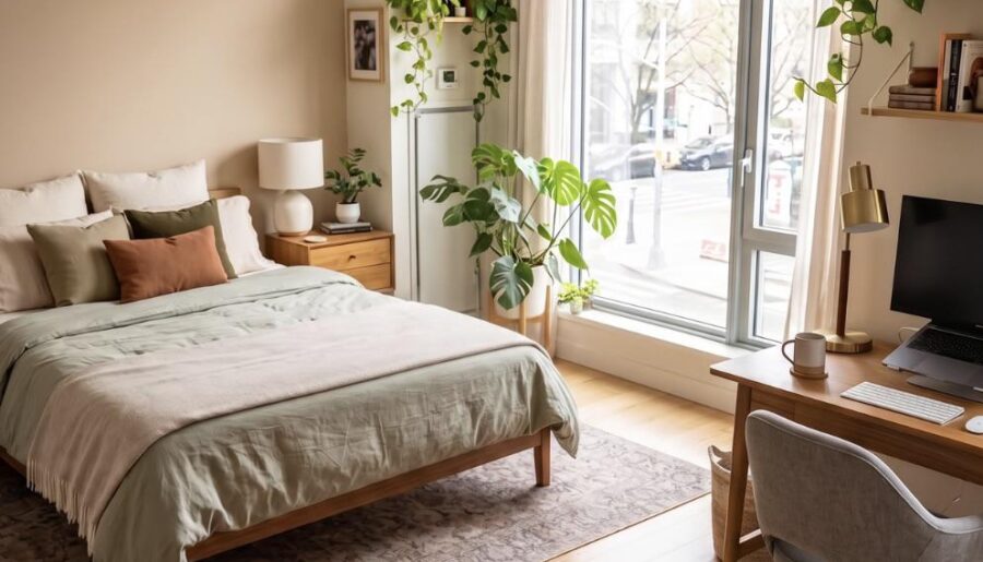 room divider between work statation and bed?
