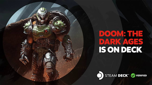 An image of the DOOM Slayer standing tall next to the words "DOOM: The Dark Ages in on Deck"