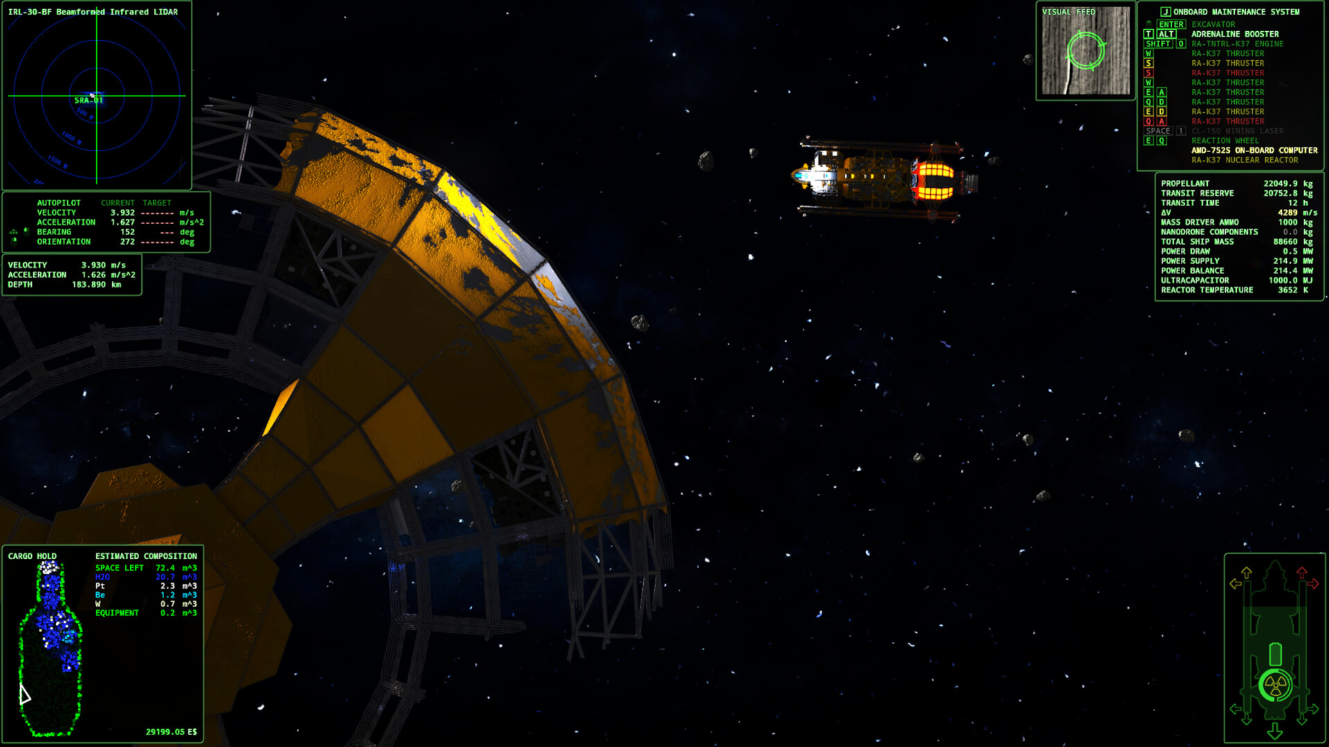 Screenshot from sci-fi debris clear-up and mining game "&Delta;V: Rings of Saturn".
