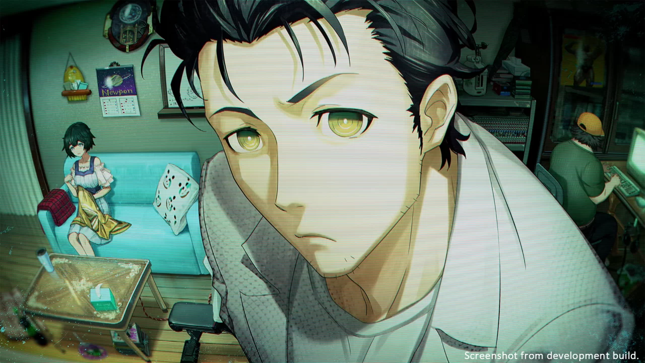 Okabe stares directly at you as he stands in the Future Gadget Laboratory in Steins;Gate Re:Boot
