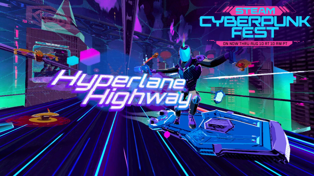 My VR hoverboard roguelike game is in the steam cyberpunk fest!