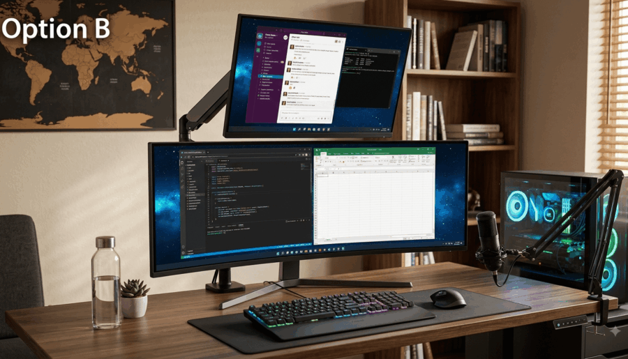 34″ Ultrawide + 27″ Pyramid Top VS  3 monitor Pryamid?