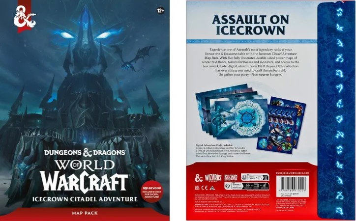 The front and back cover of the physical folder containing the D&D World of Warcraft Map Pack from Wizards of the Coast.