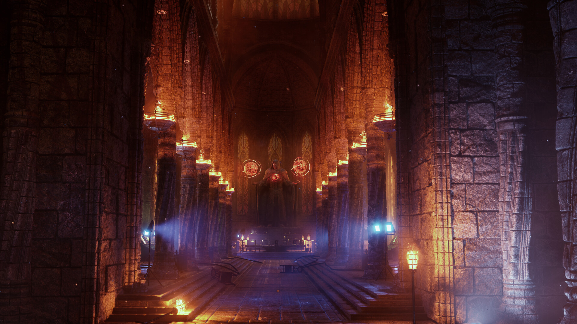 Ezbench's Nukemark, showing a scene from the Emberhold benchmarking test