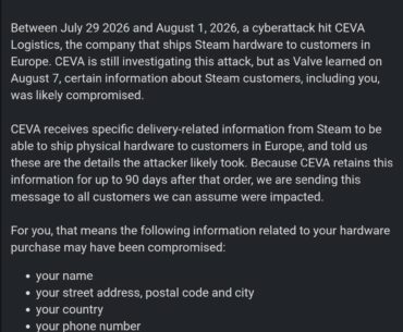 Steam's European shipping partner hacked, customers' data stolen