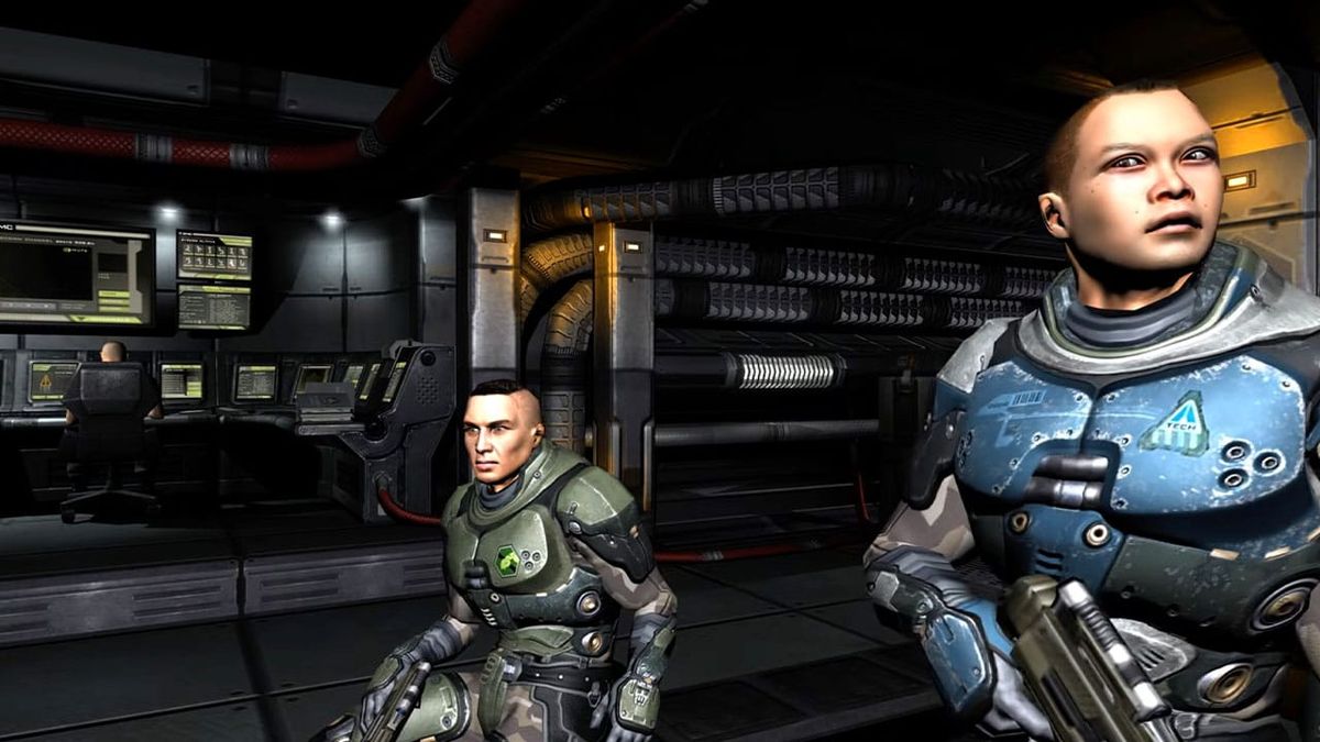 Gamer Finds Cancelled Quake 4 Expansion On PC Bought From Amazon Two soldiers in futuristic battle gear