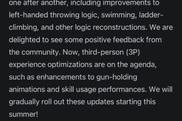 This is what the devs said for their plans within this year, they said more new animations and TPP animation changes will be released throughout this year’s summer, yet there were barely any changes while there should’ve been a lot more ._.