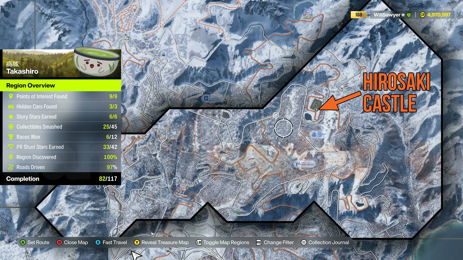 Forza Horizon 6 Hirosaki Castle marked on map