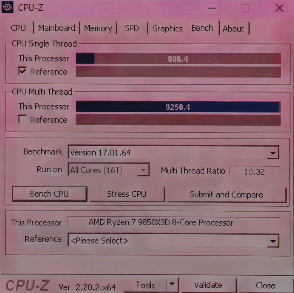 Biggest 9850x3d cpu-z score?