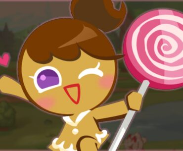 A brunette cookie holds a giant lollipop in Cookie Run Crumble.