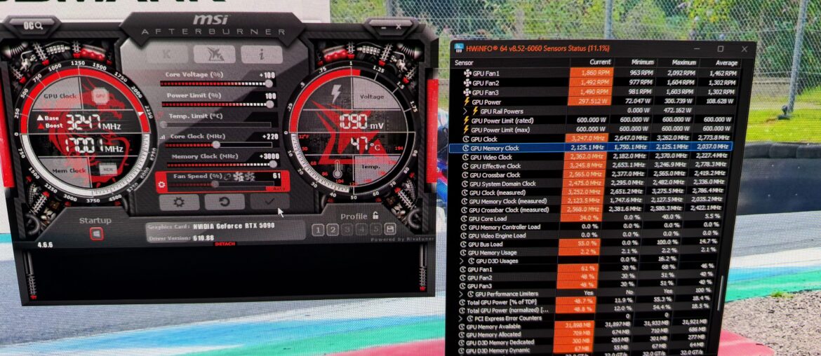 5090 hwinfo memory clock capped at 2125 with 3000mhz on afterburner
