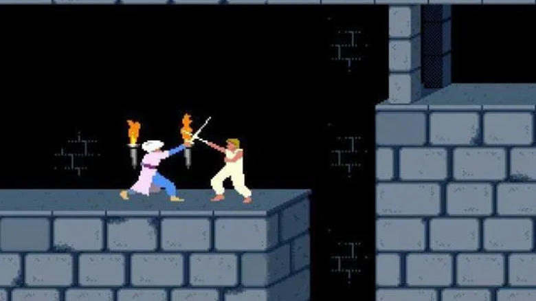 The prince sword fights a guard in Prince of Persia (1989)