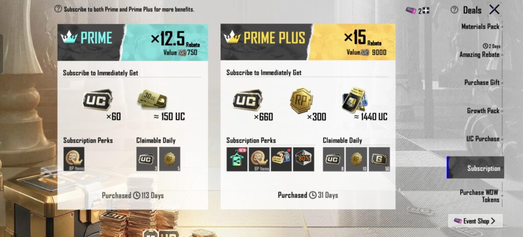 6 months of prime plus or buy 3000 uc to get purchase gift?