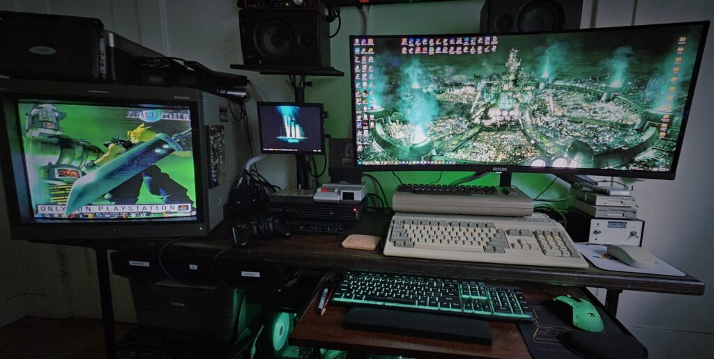 I tried to organize it so the center area can swap consoles in and out with limited effort. I can also serve as a test bench area for repairs, the mini monitor is useful for that.