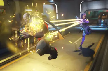 Sombra healing Doomfist following her rework in Overwatch.