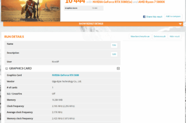 RTX 5080 new Steel Nomad top score with 5800x on B450 (10,444)