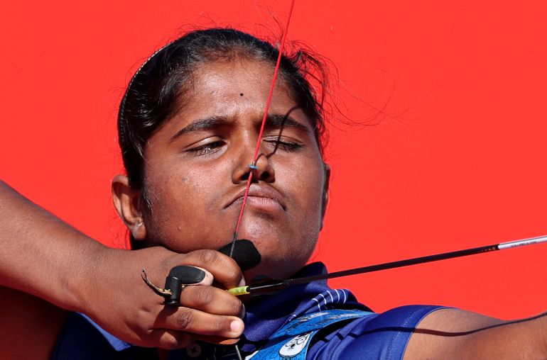 Asian Games - Aichi-Nagoya 2026 - Archery - Recurve Women's Team - Semifinals - India v China - Okazaki Central Park Multipurpose Square, Okazaki, Japan - October 2, 2026 India's Kumkum Anil Mohod in action REUTERS/Anushree Fadnavis