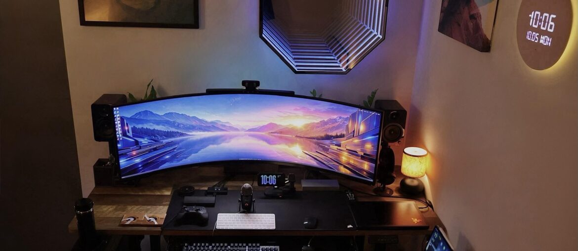 Keyboard tray + monitor arm repositioning = freed up space